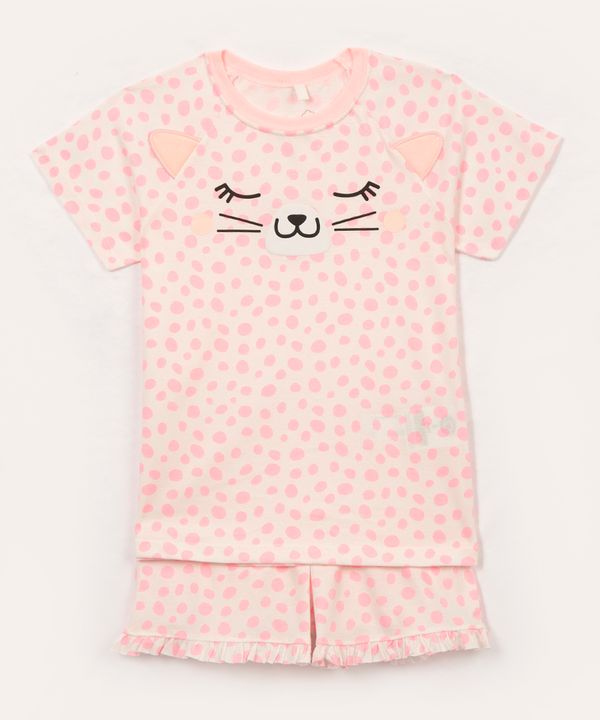 pijama de algodão infantil oncinha manga curta off white 2