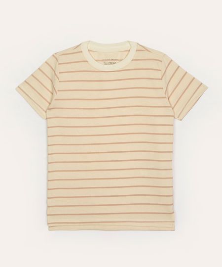 camiseta infantil de algodão listrado manga curta cru 4
