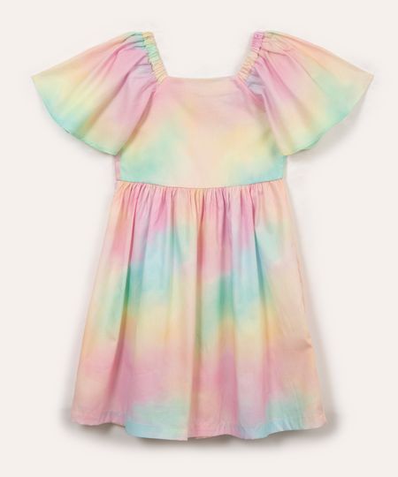 vestido de algodão infantil tie dye manga curta colorido 4