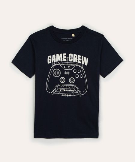camiseta infantil de algodão game crew manga curta azul marinho 4