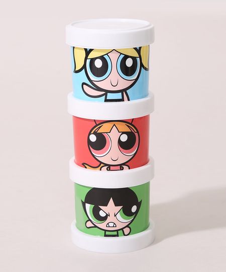 Kit de 3 Potes Plásticos As Meninas Superpoderosas Multicor Único