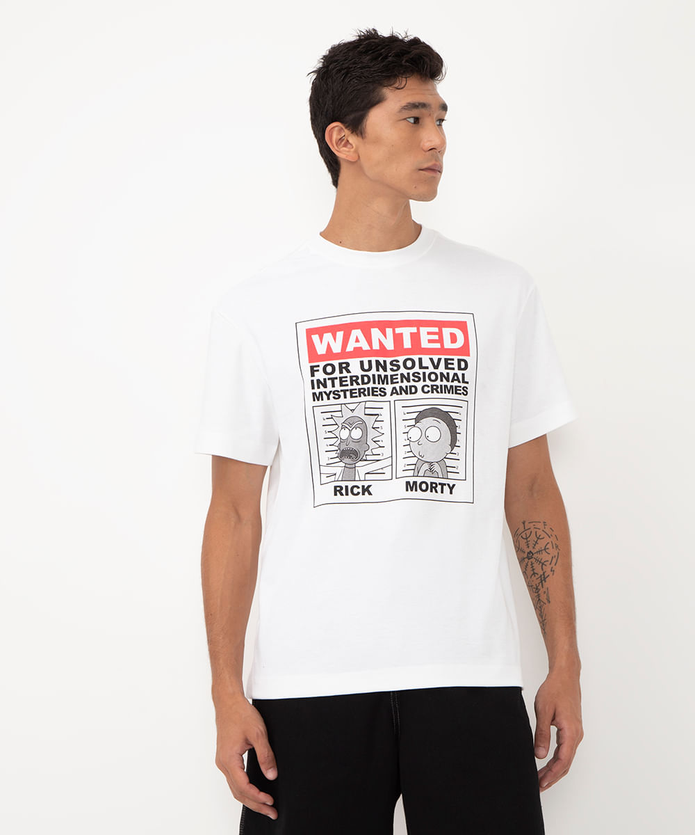 camiseta de algodão rick and morty off white