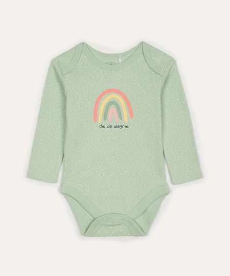 body de algodão infantil arco íris manga longa verde 0-3 body de algodão infantil arco íris manga longa verde 0-3