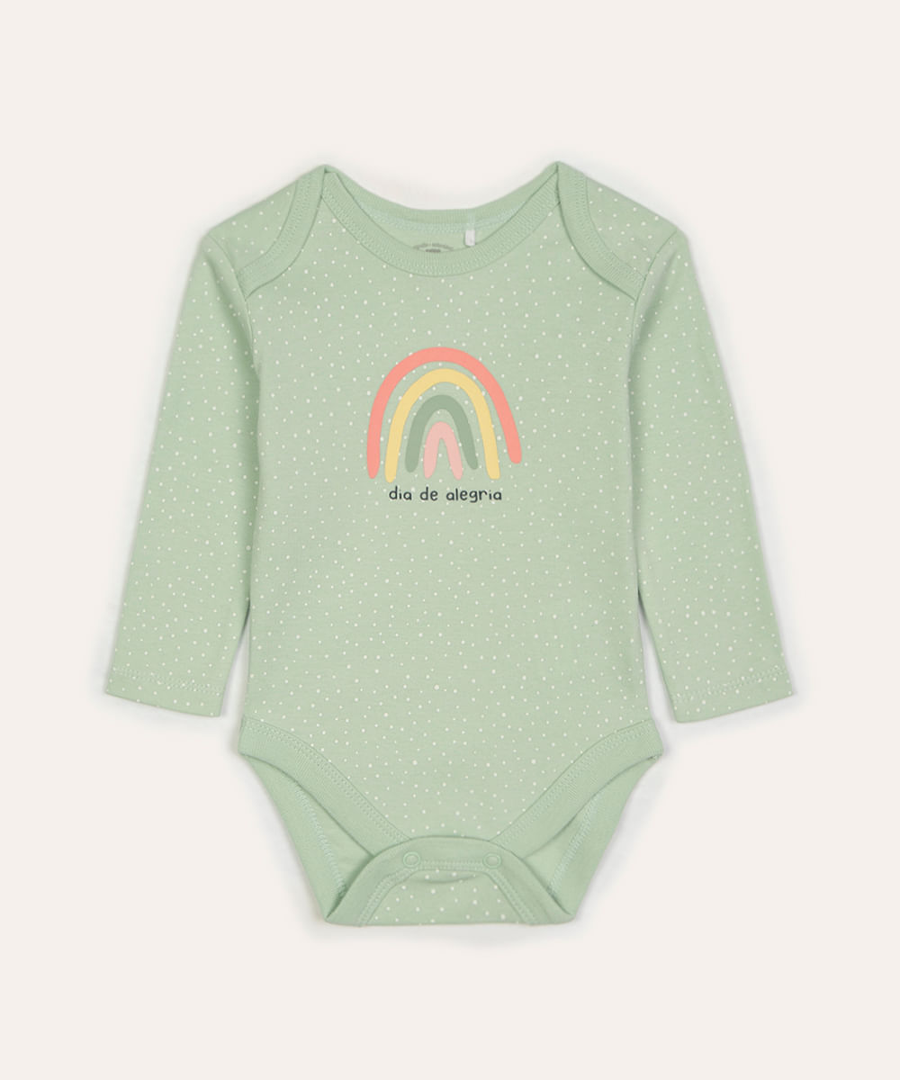 body de algodão infantil arco íris manga longa verde