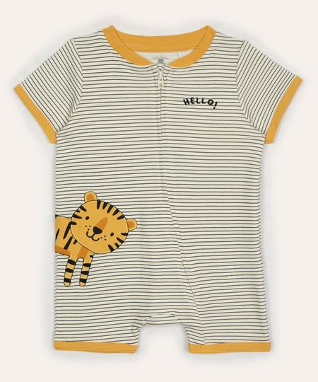 macacão infantil curto com zíper leão bordado off white 0-3 macacão infantil curto com zíper leão bordado off white 0-3