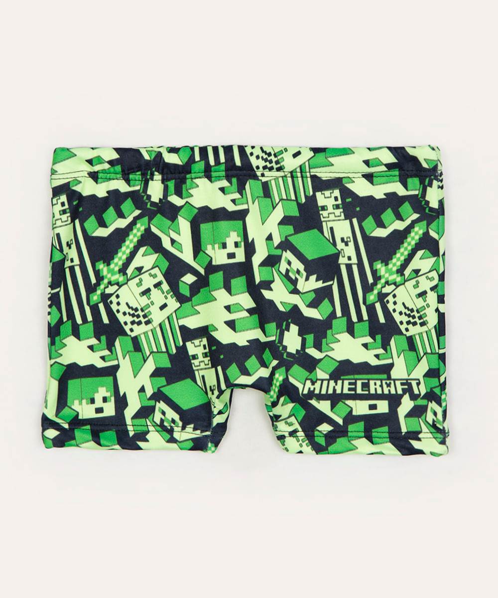 sunga boxer infantil minecraft proteção uv verde