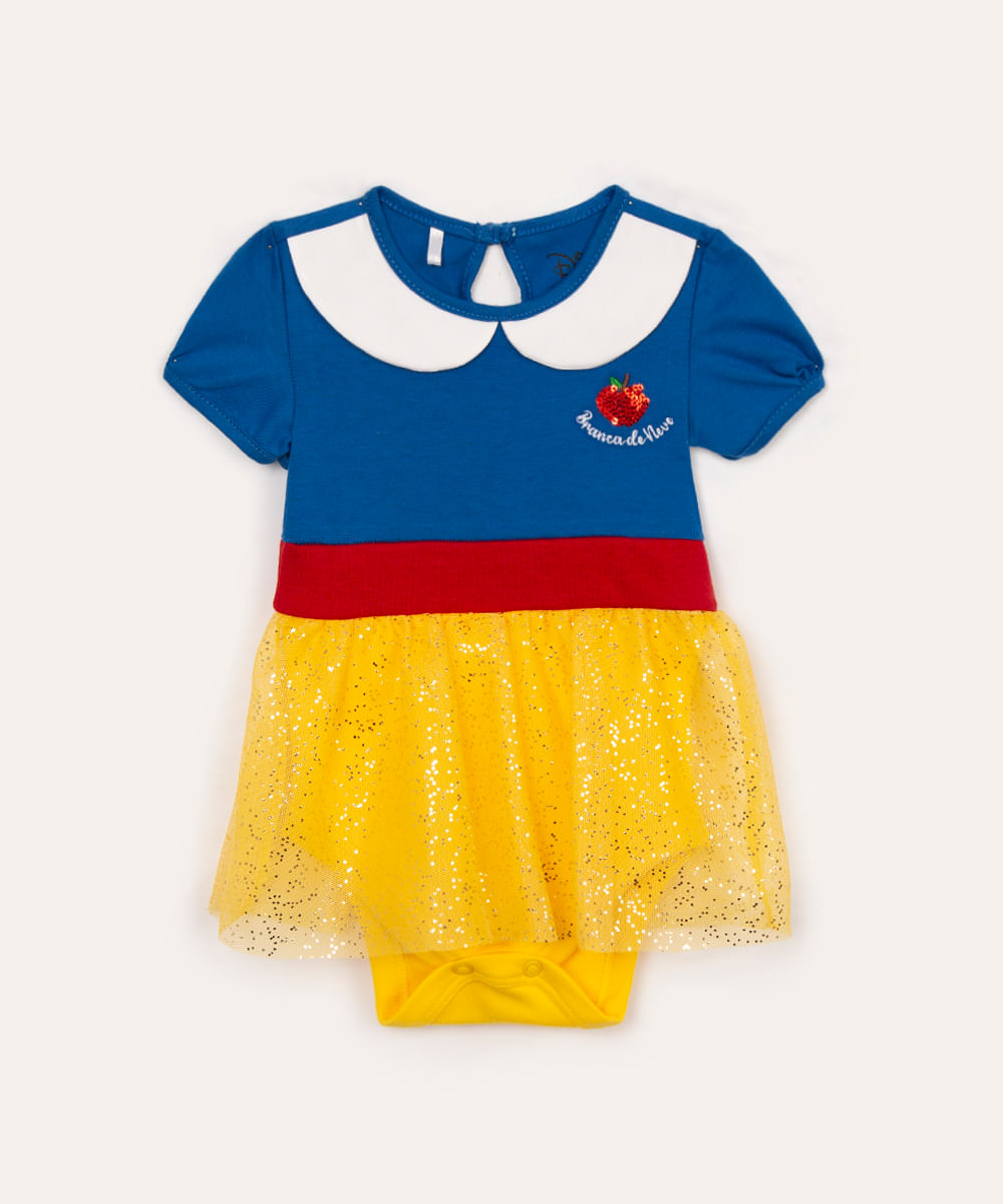 body de algodão infantil branca de neve manga curta amarelo