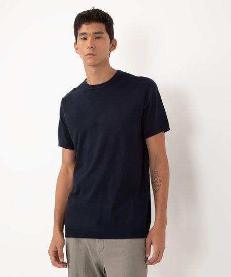 camiseta tricot leve manga curta azul marinho G