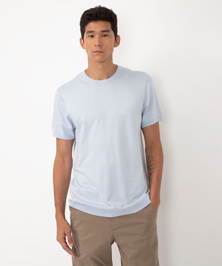 camiseta tricot leve manga curta azul claro P