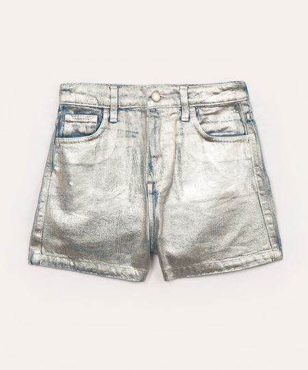 short jeans juvenil mom metalizado prata 12