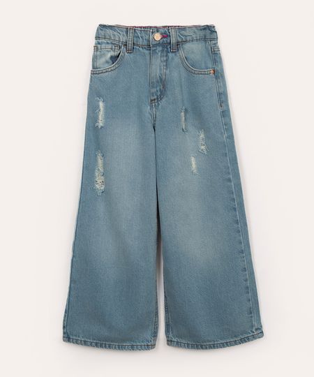 calça jeans flare infantil com bolsos azul médio 8