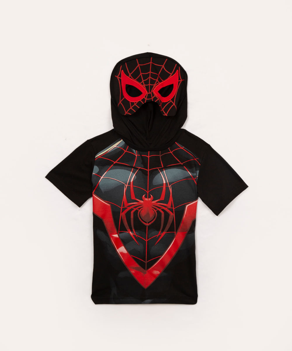 camiseta de algodão infantil homem aranha preta