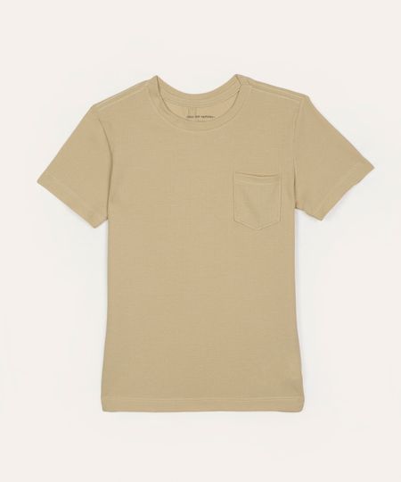 camiseta de algodão infantil com bolso manga curta bege 4