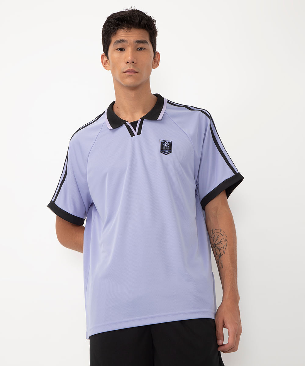 camiseta oversized gola polo esportiva ace lilás