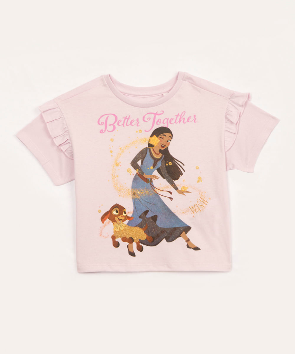 camiseta de algodão infantil wish com babado lilás