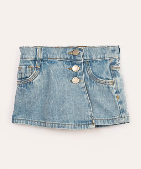 short saia jeans infantil azul claro 2