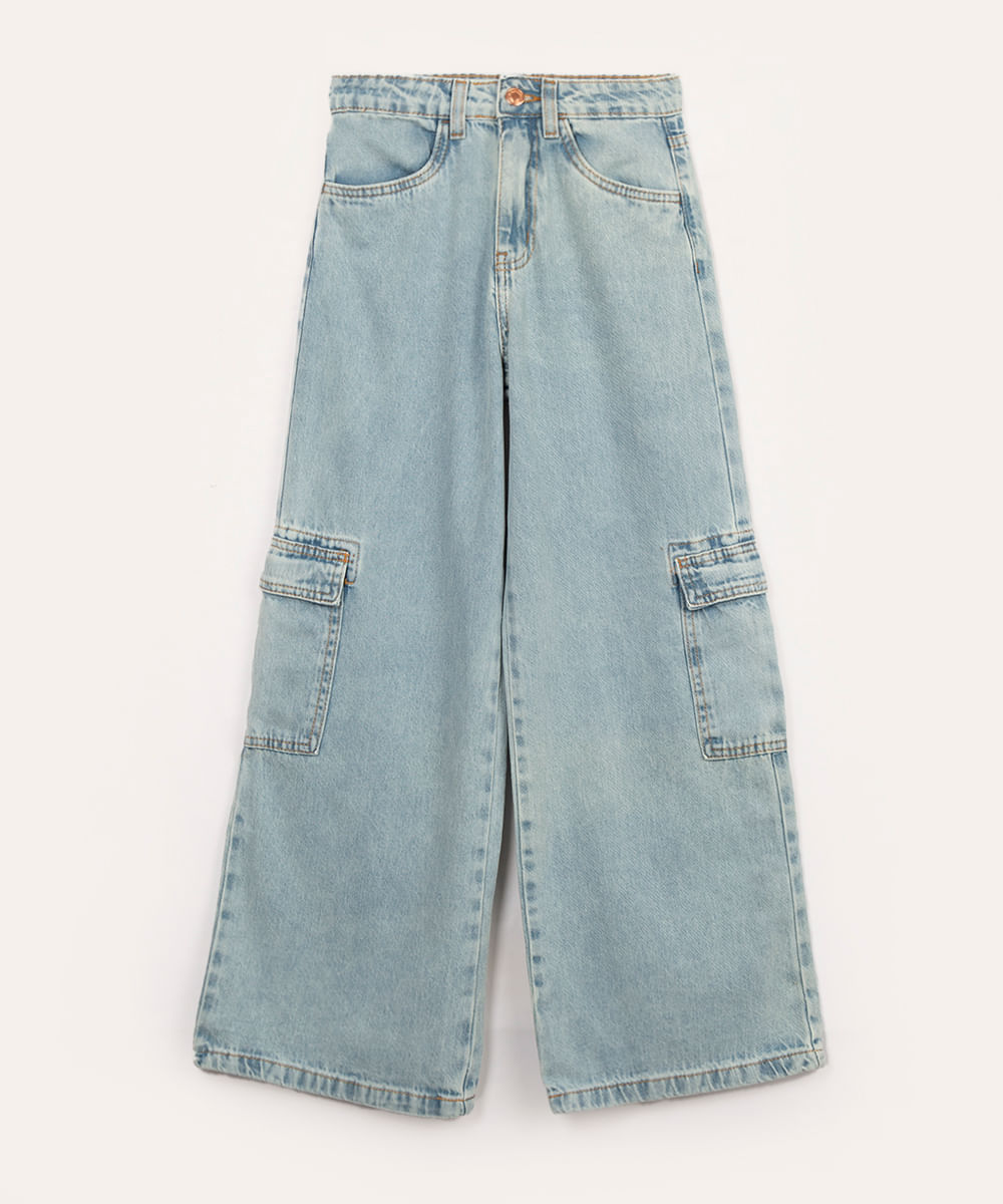 calça jeans widi leg cargo juvenil azul claro