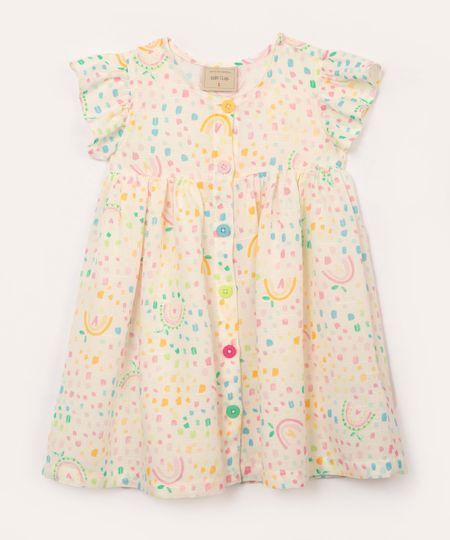vestido de algodão infantil arco íris off white 1