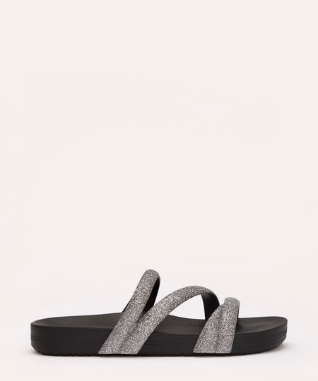 rasteirinha glitter zaxy preta 33-34 rasteirinha glitter zaxy preta 33-34