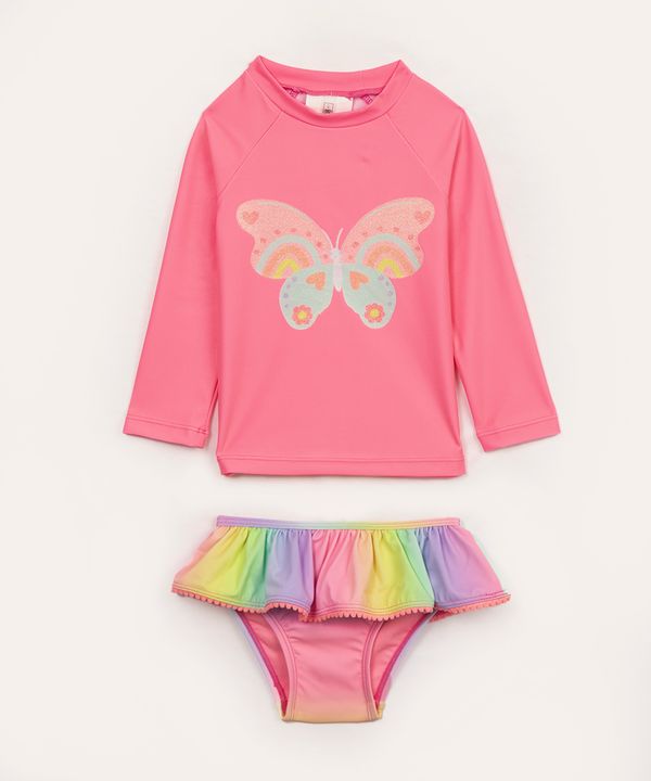 conjunto de praia infantil manga longa rosa 1