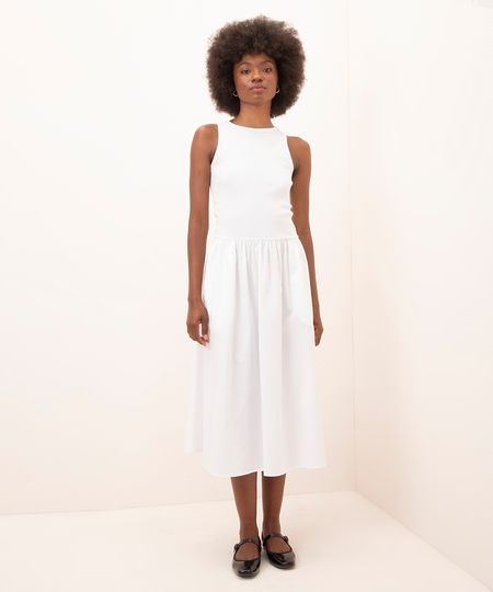 vestido midi de algodão mindset - branco PP
