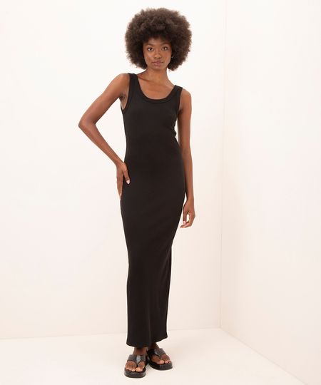 vestido longo canelado mindset preto G