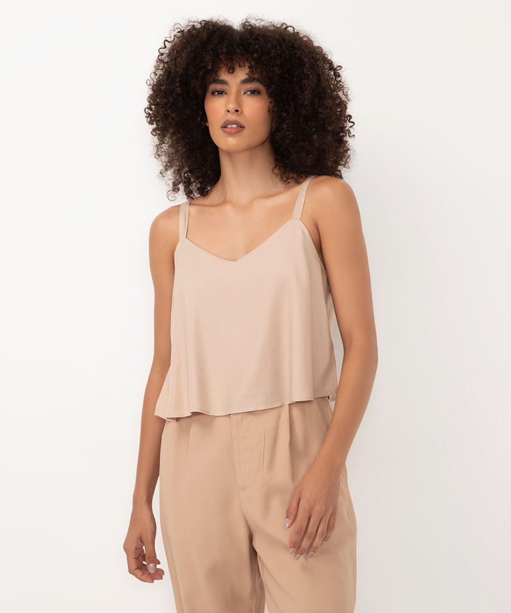 blusa de viscose alça fina bege