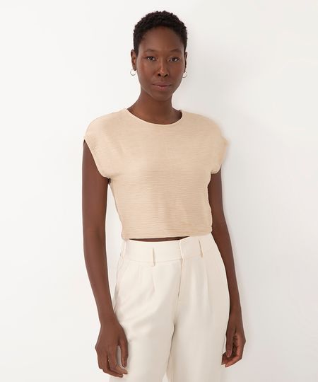 cropped de viscose texturizada bege PP