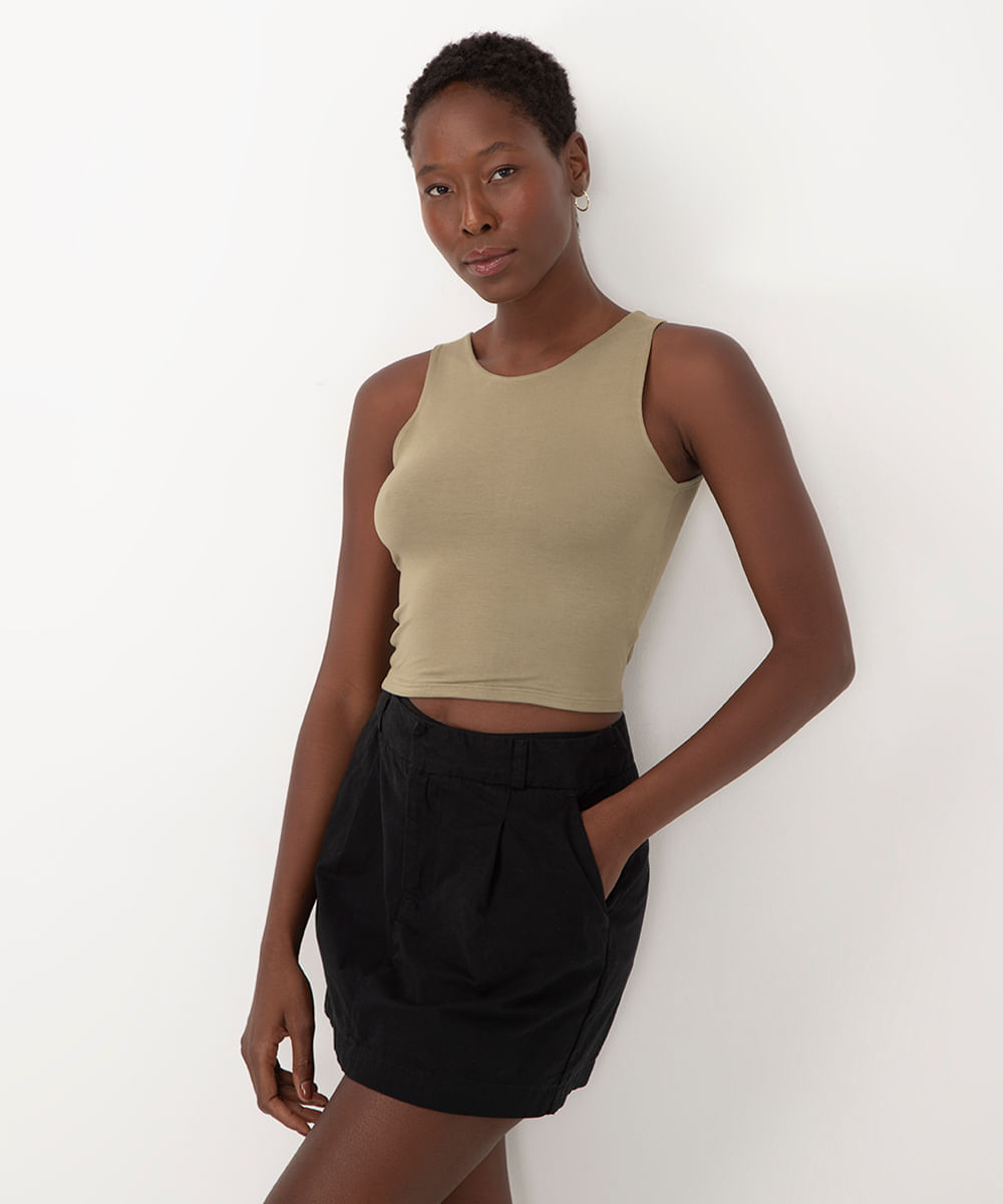 cropped de viscose alça média verde médio - verde mate