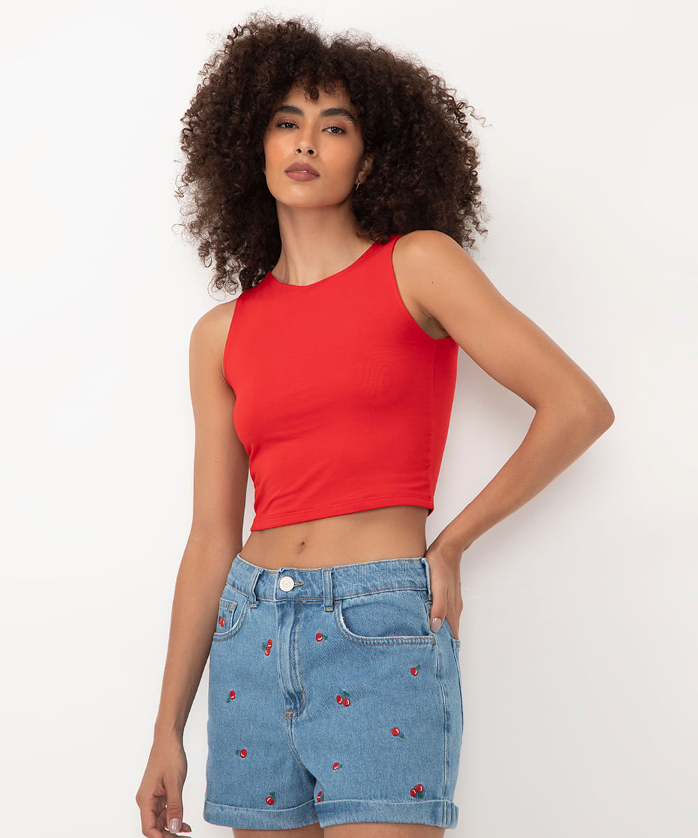 cropped de viscose alça média vermelho