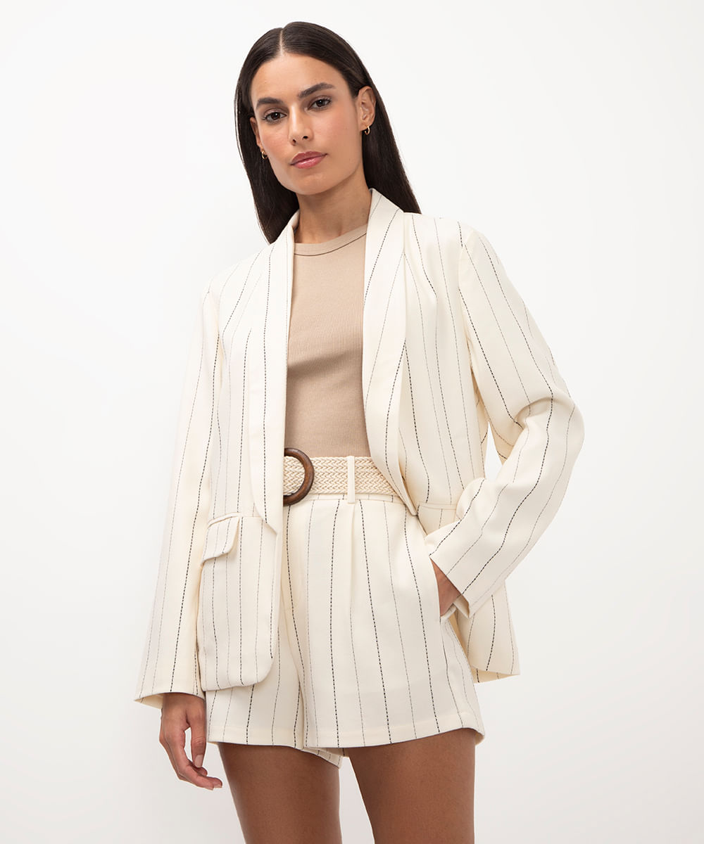 blazer alfaiataria de viscose listrado off white