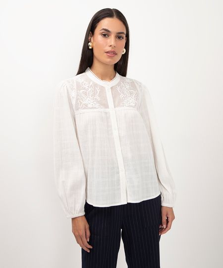 camisa de tule bordada off white P camisa de tule bordada off white P