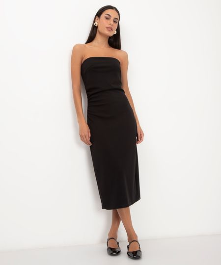 vestido midi decote reto sem alça preto P