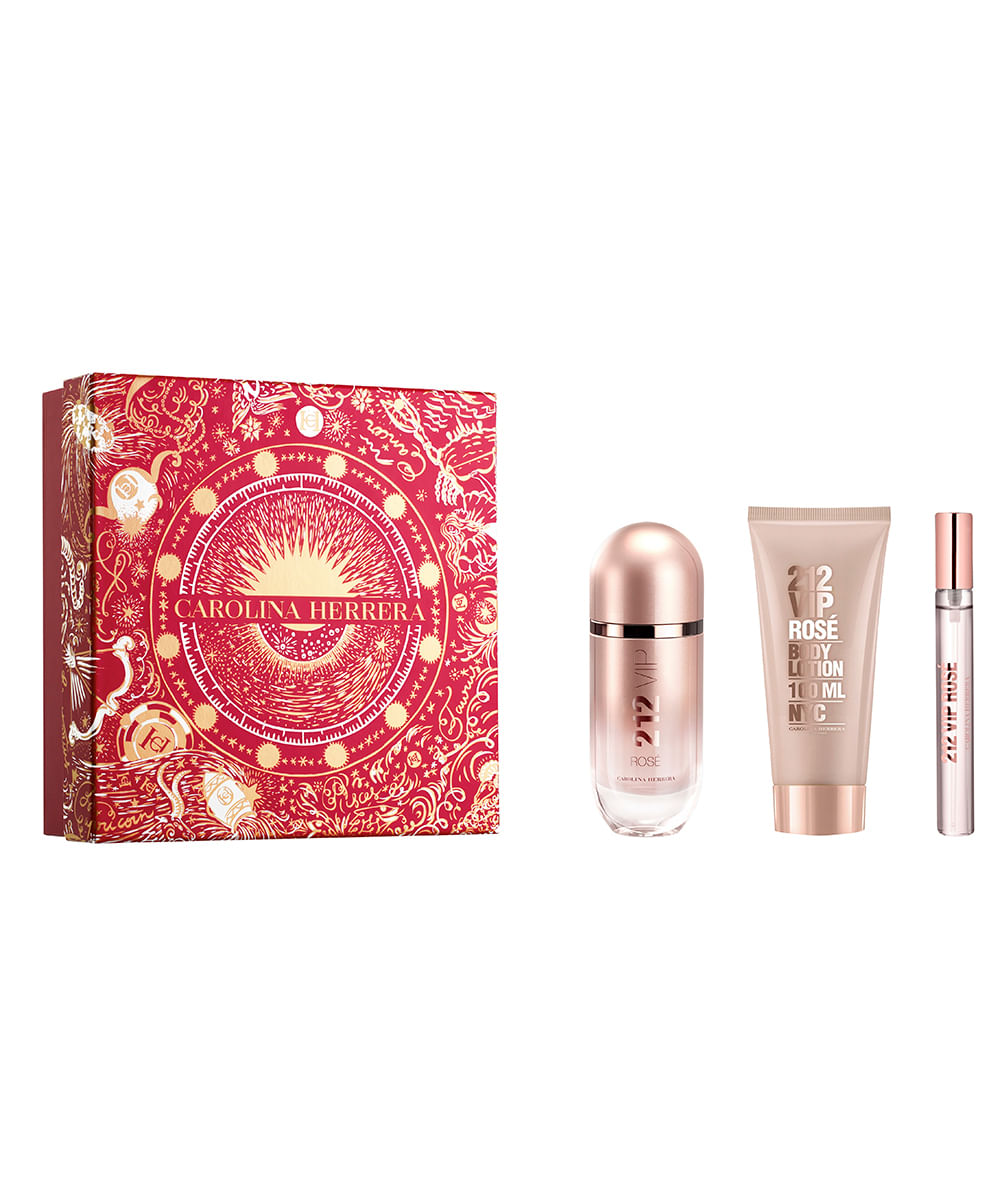 kit 212 vip rose eau de parfum 80ml com loção corporal e megaspritzer 10ml