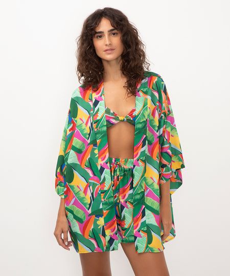 kimono saída estampada verde P