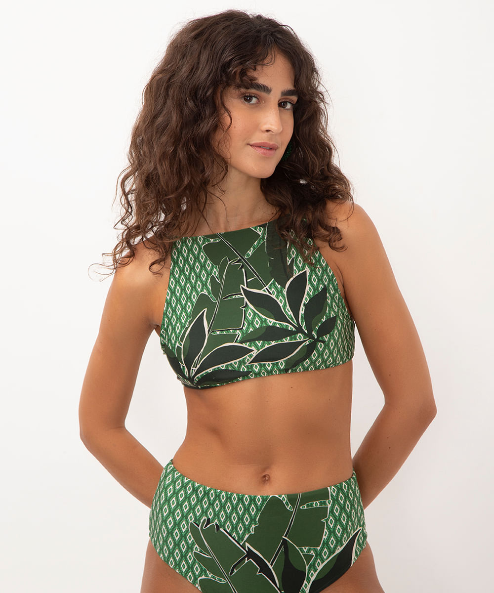 top frente única biquÃni proteção uv verde