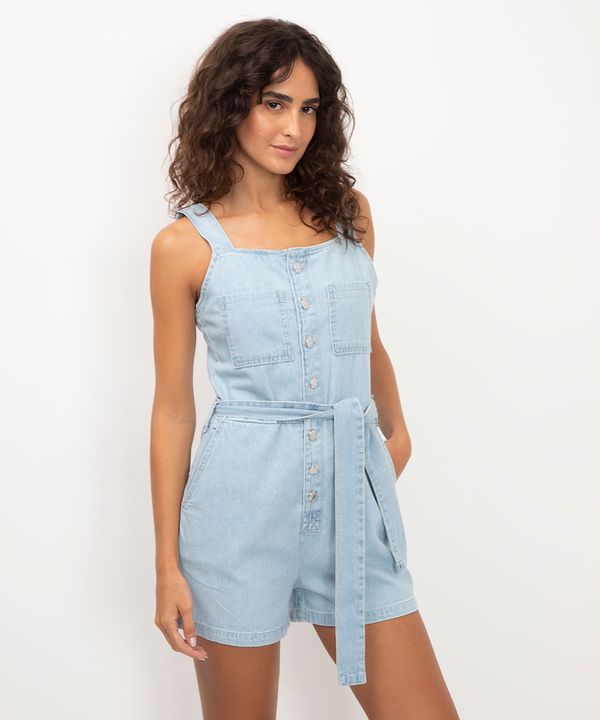 macaquinho jeans com faixa azul P