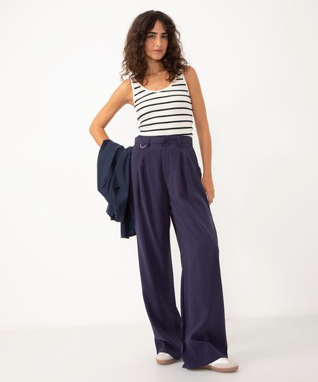 calça alfaiataria cintura alta azul marinho 44