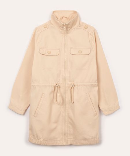 jaqueta parka de sarja infantil bege 4
