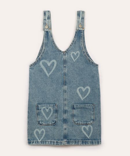 salopete jeans infantil coração azul 6