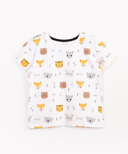 camiseta infantil de algodão floresta manga curta off white 1