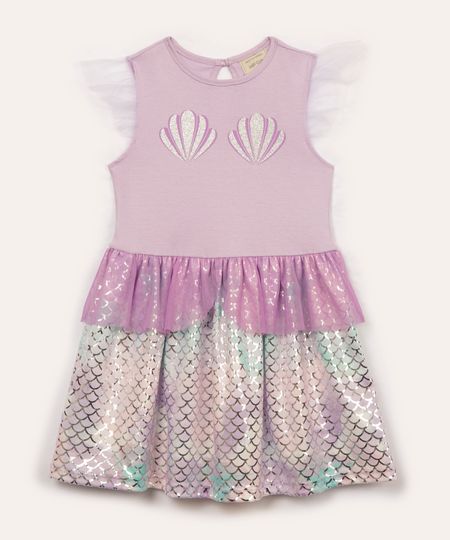 vestido infantil fantasia sereia lilás 3