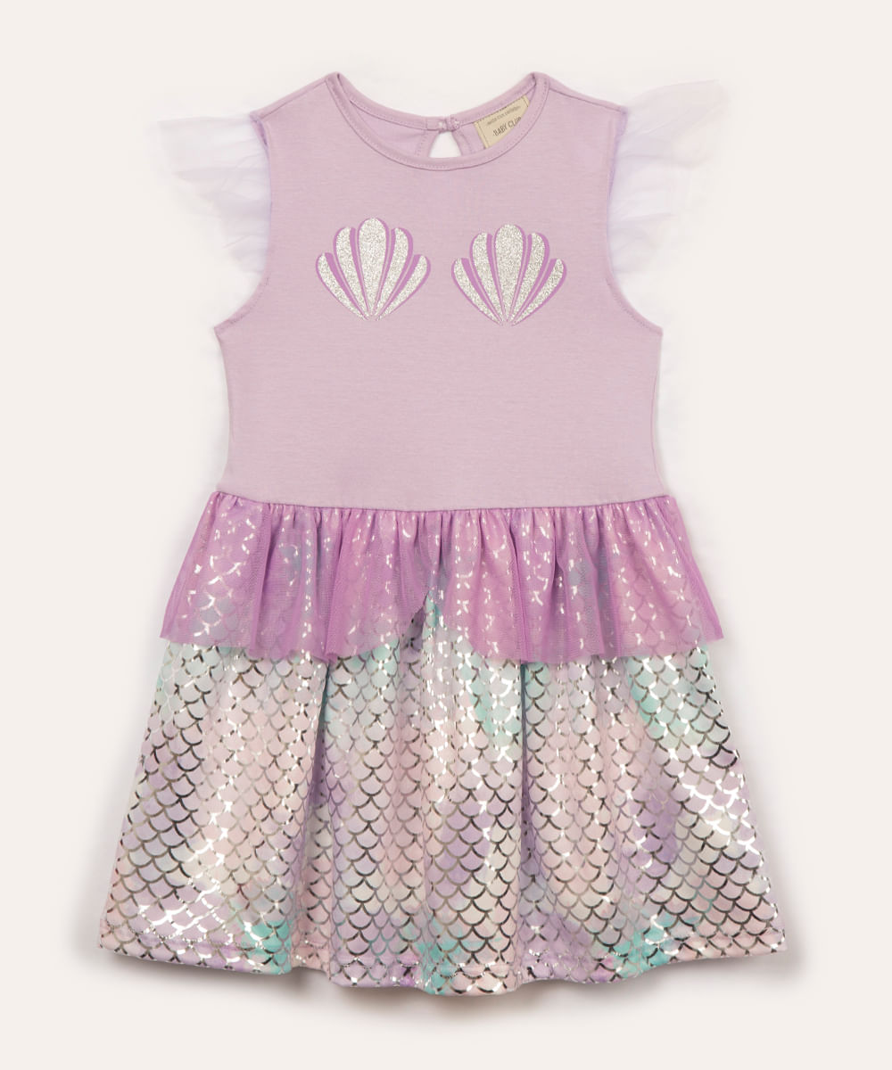 vestido infantil fantasia sereia lilás