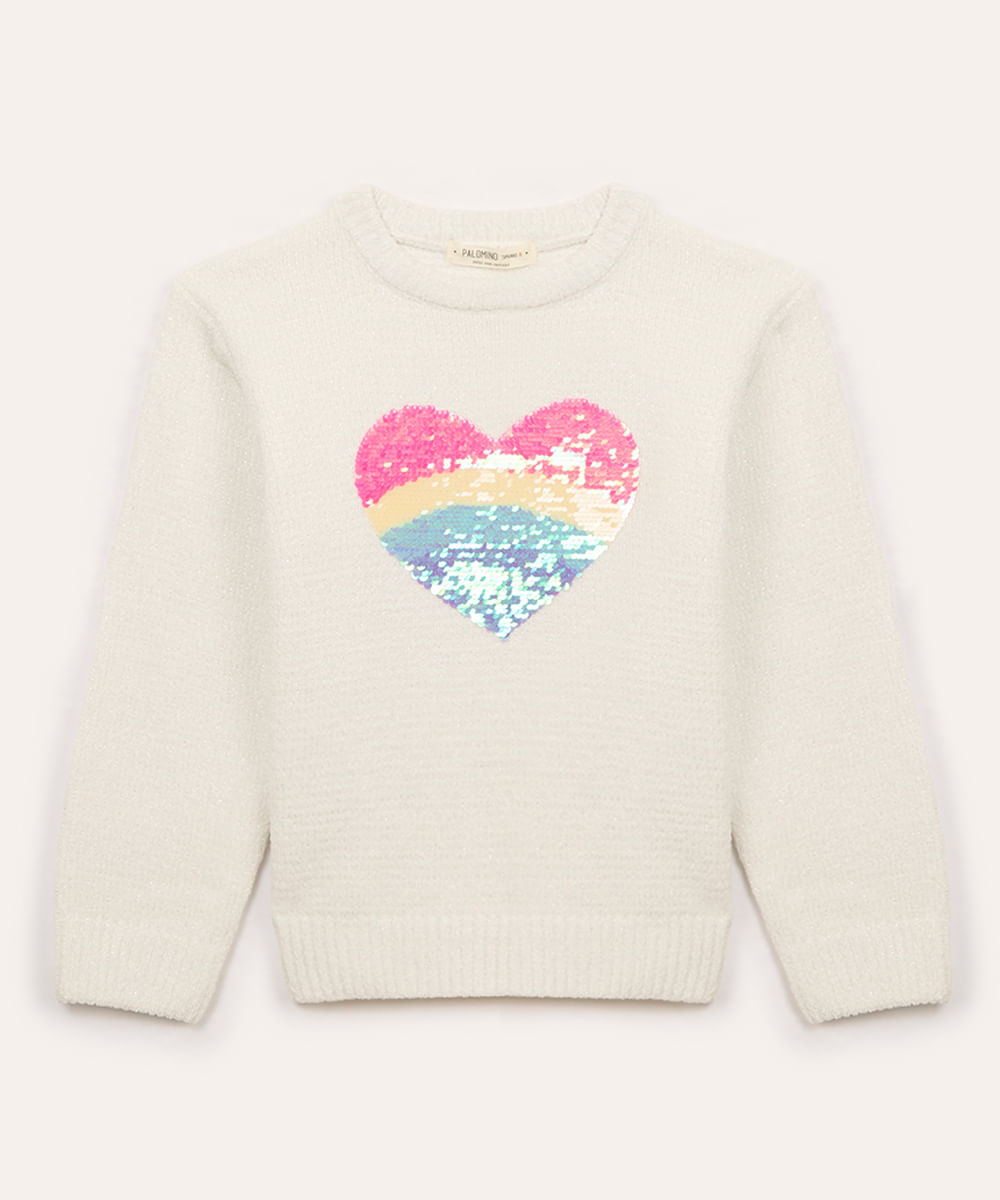 suéter infantil tricot coração off white