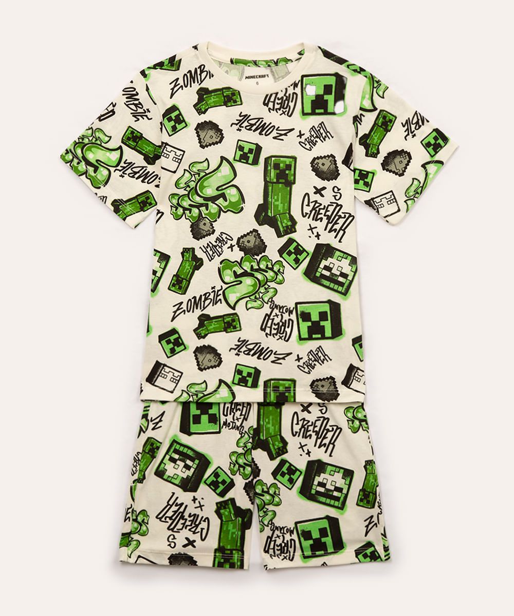 pijama infantil minecraft off white