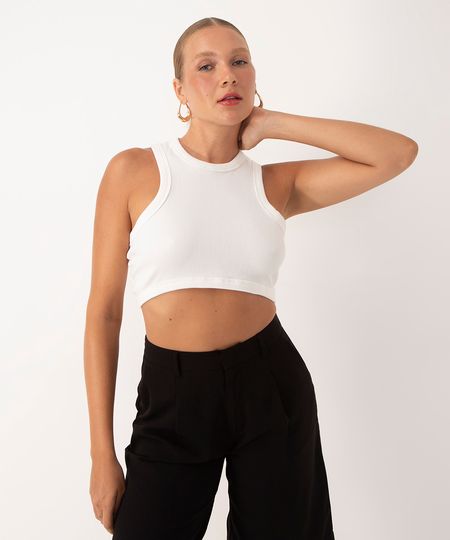 cropped de algodão canelado bff agatha off white GG