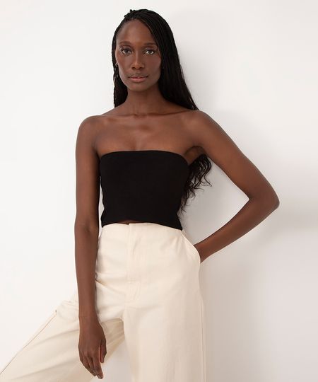 cropped de tricot sem alça bff agatha preto GG cropped de tricot sem alça bff agatha preto GG