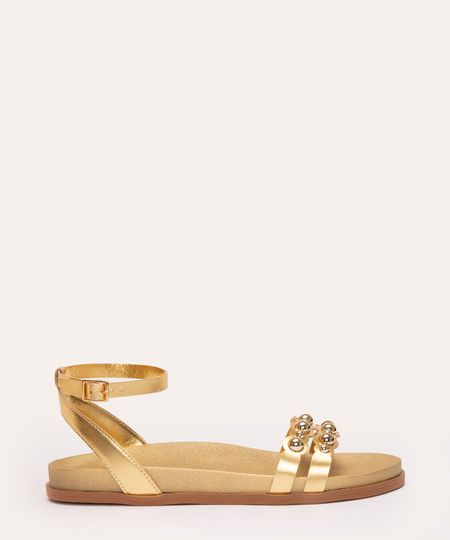 sandália flatform com tachas dourado 35
