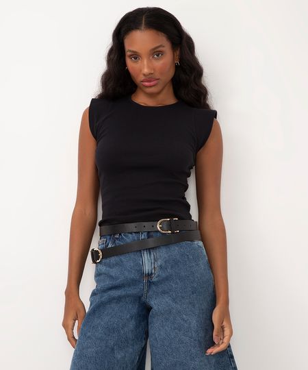 blusa muscle tee de algodão canelada - preto PP blusa muscle tee de algodão canelada - preto PP