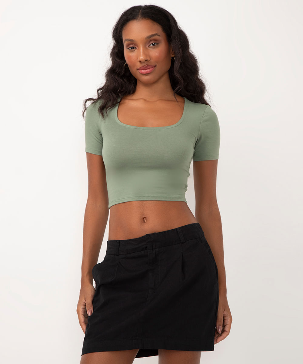 cropped de viscose decote quadrado verde